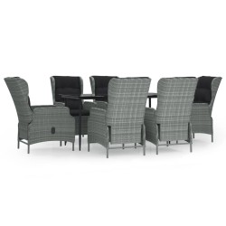 vidaXL 7-tlg. Garten-Essgruppe Hellgrau Poly Rattan