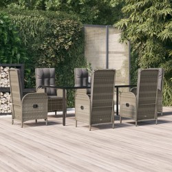 vidaXL 7-tlg. Garten-Essgruppe mit Kissen Schwarz und Grau Poly Rattan