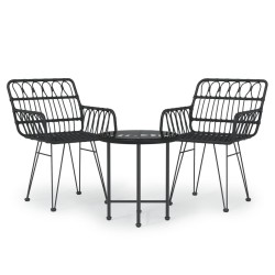 vidaXL 3-tlg. Garten-Essgruppe Schwarz Poly Rattan