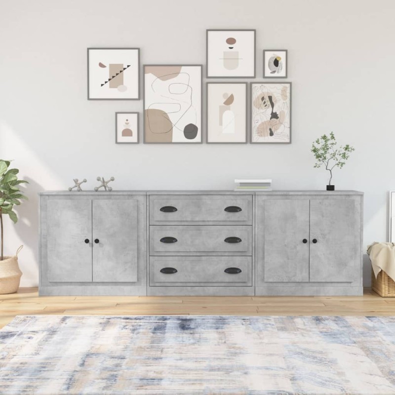 vidaXL Sideboards 3 Stk. Betongrau Holzwerkstoff vidaXL Sideboards 3 Stk. Betongrau Holzwerkstoff