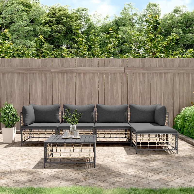 vidaXL 6-tlg. Garten-Lounge-Set mit Kissen Anthrazit Poly Rattan vidaXL 6-tlg. Garten-Lounge-Set mit Kissen Anthrazit Poly Rattan
