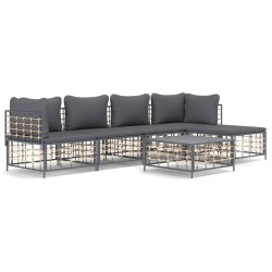 vidaXL 6-tlg. Garten-Lounge-Set mit Kissen Anthrazit Poly Rattan