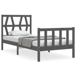 vidaXL Massivholzbett mit Kopfteil Grau 90x200 cm
