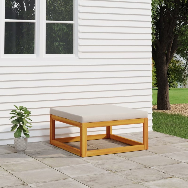 Gartenhocker mit Hellgrauen Kissen Massivholz Akazie Gartenhocker mit Hellgrauen Kissen Massivholz Akazie