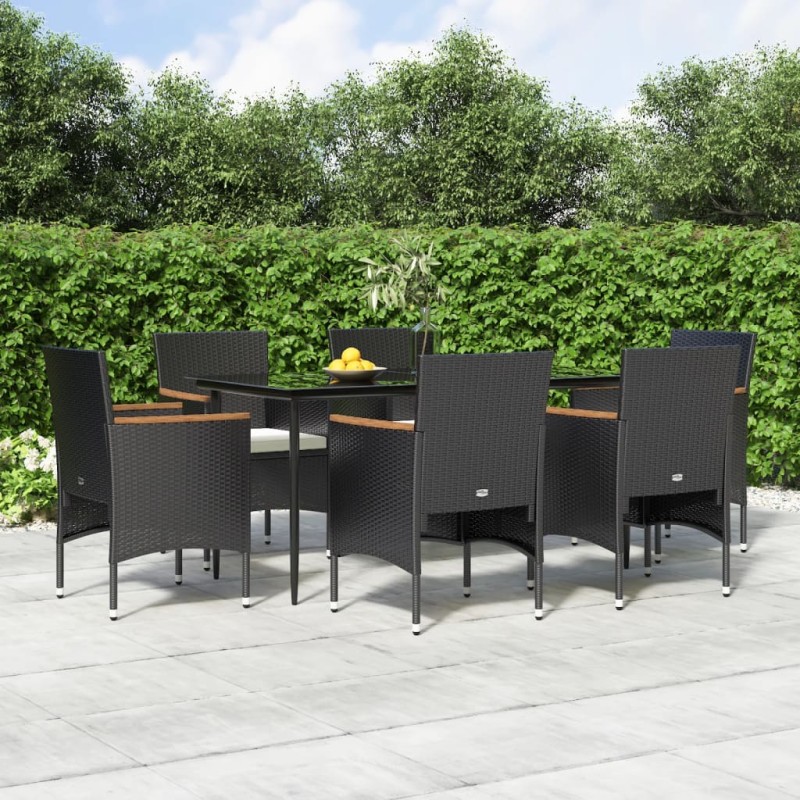vidaXL 7-tlg. Garten-Essgruppe mit Kissen Schwarz vidaXL 7-tlg. Garten-Essgruppe mit Kissen Schwarz