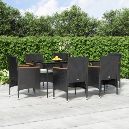 vidaXL 7-tlg. Garten-Essgruppe mit Kissen Schwarz