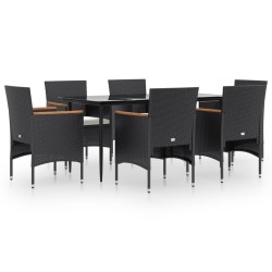 vidaXL 7-tlg. Garten-Essgruppe mit Kissen Schwarz