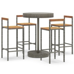 vidaXL 5-tlg. Gartenbar-Set Grau Poly Rattan & Massivholz Akazie
