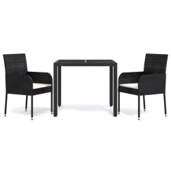 vidaXL 3-tlg. Garten-Essgruppe mit Kissen Schwarz Poly Rattan
