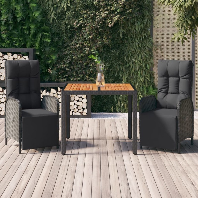 vidaXL 3-tlg. Garten-Essgruppe mit Kissen Schwarz Poly Rattan vidaXL 3-tlg. Garten-Essgruppe mit Kissen Schwarz Poly Rattan