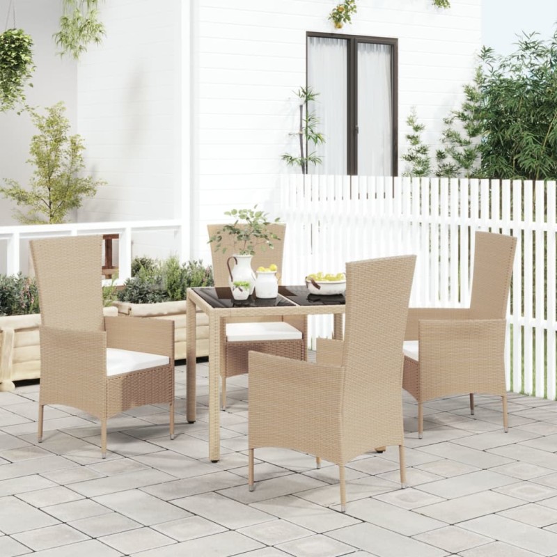 vidaXL 5-tlg. Garten-Essgruppe mit Kissen Beige Poly Rattan vidaXL 5-tlg. Garten-Essgruppe mit Kissen Beige Poly Rattan