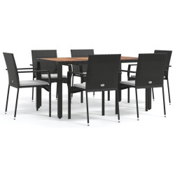vidaXL 7-tlg. Garten-Essgruppe mit Kissen Schwarz Poly Rattan