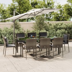 vidaXL 9-tlg. Garten-Essgruppe mit Kissen Schwarz und Grau Poly Rattan