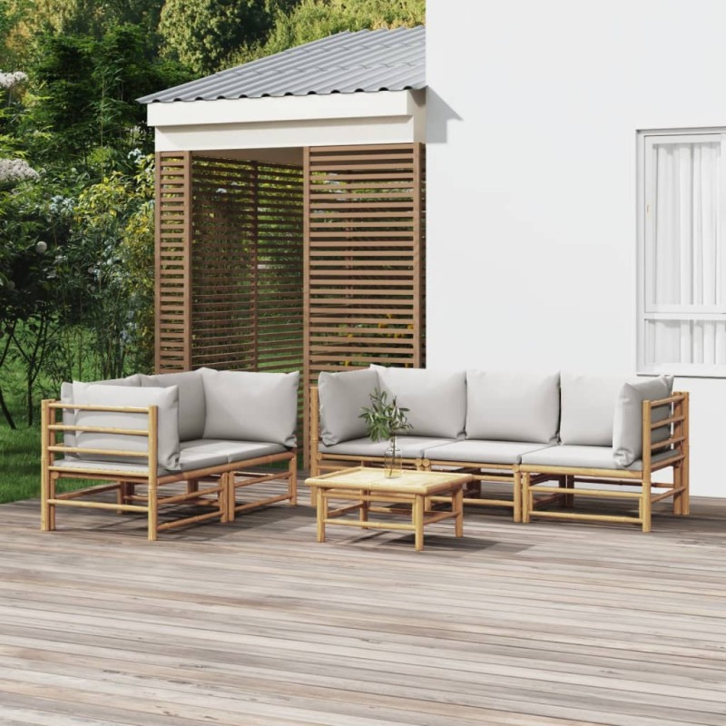 vidaXL 6-tlg. Garten-Lounge-Set mit Hellgrauen Kissen Bambus vidaXL 6-tlg. Garten-Lounge-Set mit Hellgrauen Kissen Bambus