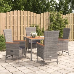 vidaXL 5-tlg. Garten-Essgruppe mit Kissen Grau Poly Rattan