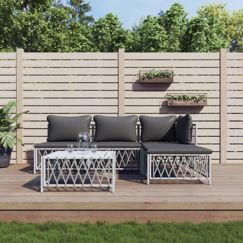 vidaXL 5-tlg. Garten-Lounge-Set mit Kissen Weiß Stahl vidaXL 5-tlg. Garten-Lounge-Set mit Kissen Weiß Stahl