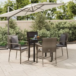 vidaXL 5-tlg. Garten-Essgruppe mit Kissen Schwarz und Grau Poly Rattan