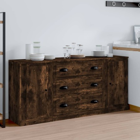 vidaXL Sideboards 3 Stk. Räuchereiche Holzwerkstoff