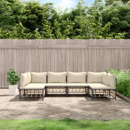 vidaXL 6-tlg. Garten-Lounge-Set mit Kissen Anthrazit Poly Rattan