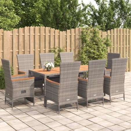vidaXL 9-tlg. Garten-Essgruppe mit Kissen Grau Poly Rattan