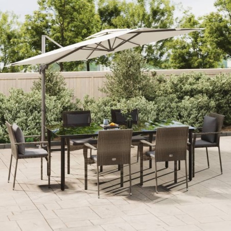 vidaXL 7-tlg. Garten-Essgruppe mit Kissen Schwarz und Grau Poly Rattan