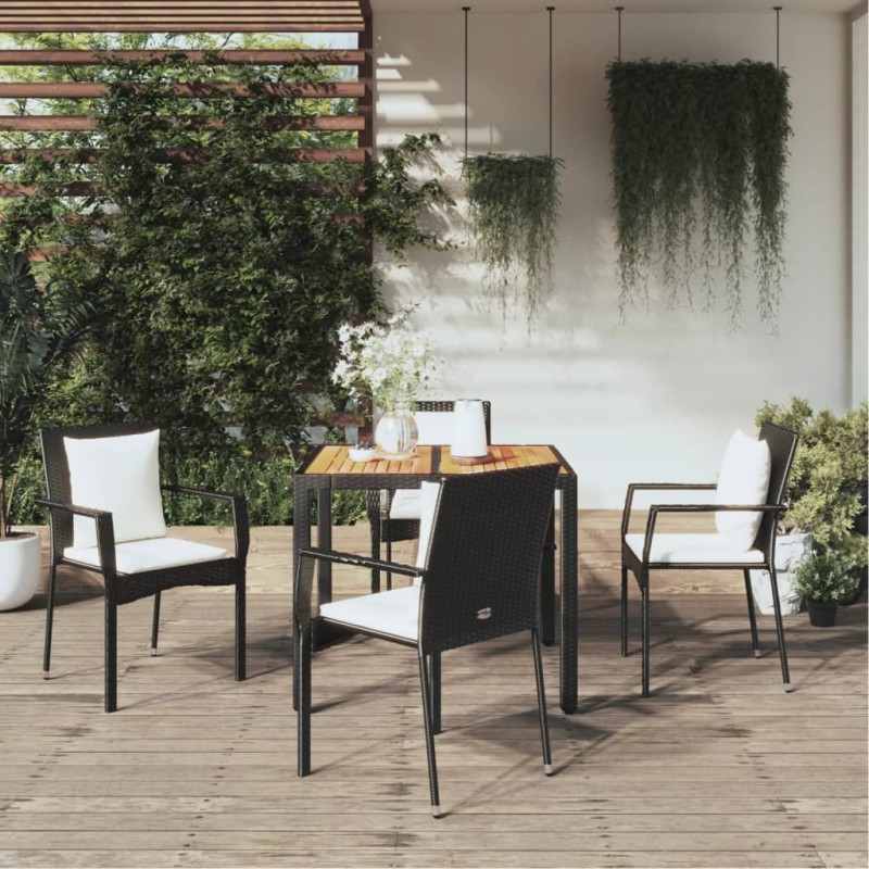 vidaXL 5-tlg. Garten-Essgruppe mit Kissen Schwarz Poly Rattan vidaXL 5-tlg. Garten-Essgruppe mit Kissen Schwarz Poly Rattan