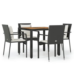 vidaXL 5-tlg. Garten-Essgruppe mit Kissen Schwarz Poly Rattan