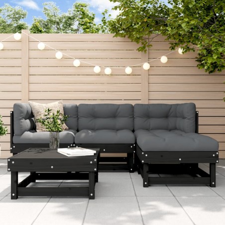 vidaXL 5-tlg. Garten-Lounge-Set mit Kissen Schwarz Massivholz