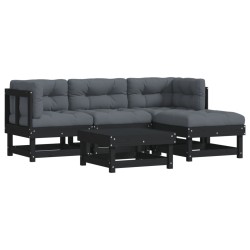 vidaXL 5-tlg. Garten-Lounge-Set mit Kissen Schwarz Massivholz