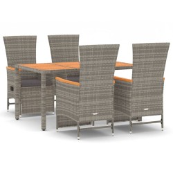 vidaXL 5-tlg. Garten-Essgruppe mit Kissen Grau Poly Rattan