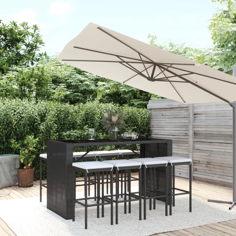 vidaXL 9-tlg. Gartenbar-Set mit Kissen Schwarz Poly Rattan vidaXL 9-tlg. Gartenbar-Set mit Kissen Schwarz Poly Rattan