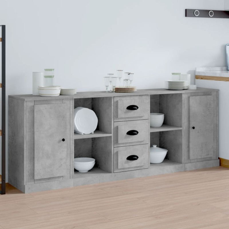 vidaXL Sideboards 3 Stk. Betongrau Holzwerkstoff vidaXL Sideboards 3 Stk. Betongrau Holzwerkstoff