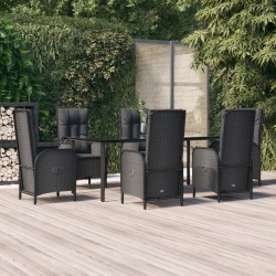 vidaXL 7-tlg. Garten-Essgruppe mit Kissen Schwarz Poly Rattan