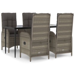 vidaXL 5-tlg. Garten-Essgruppe mit Kissen Schwarz und Grau Poly Rattan