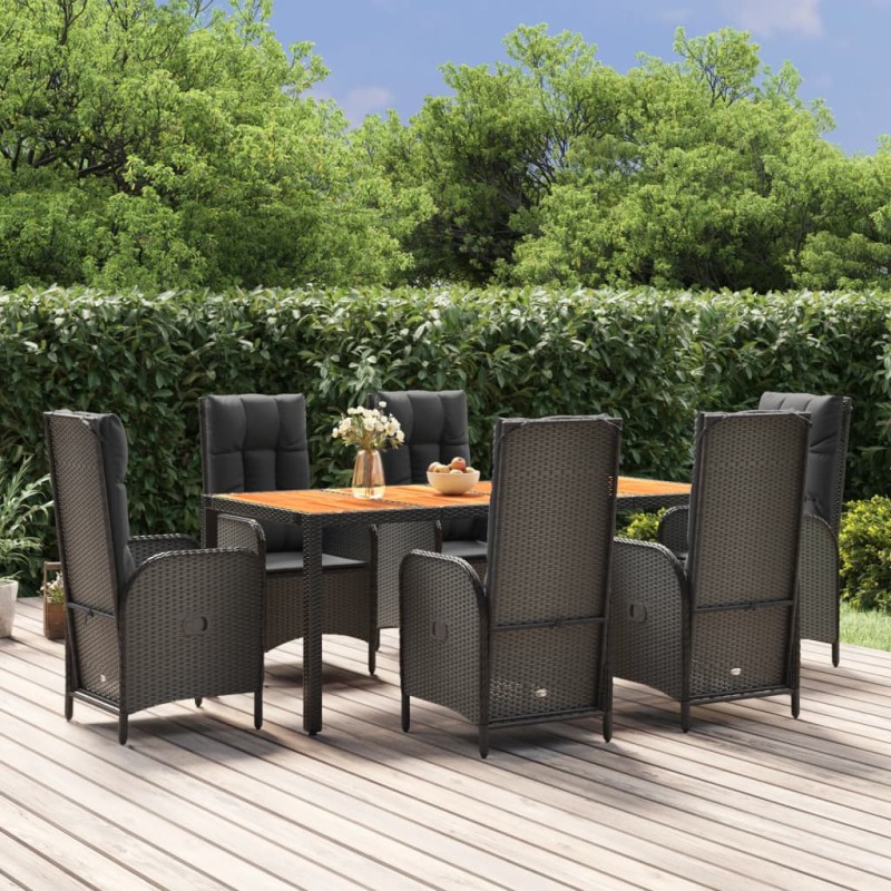 vidaXL 7-tlg. Garten-Essgruppe mit Kissen Schwarz Poly Rattan vidaXL 7-tlg. Garten-Essgruppe mit Kissen Schwarz Poly Rattan