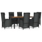 vidaXL 7-tlg. Garten-Essgruppe mit Kissen Schwarz Poly Rattan vidaXL 7-tlg. Garten-Essgruppe mit Kissen Schwarz Poly Rattan