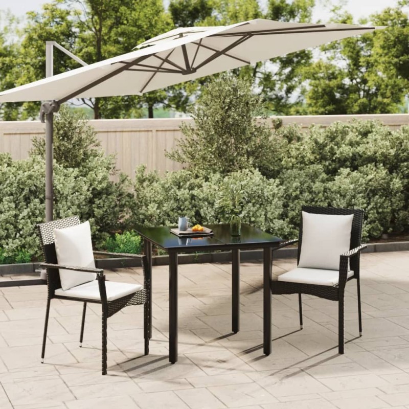 vidaXL 3-tlg. Garten-Essgruppe mit Kissen Schwarz Poly Rattan vidaXL 3-tlg. Garten-Essgruppe mit Kissen Schwarz Poly Rattan