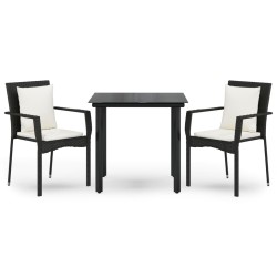 vidaXL 3-tlg. Garten-Essgruppe mit Kissen Schwarz Poly Rattan