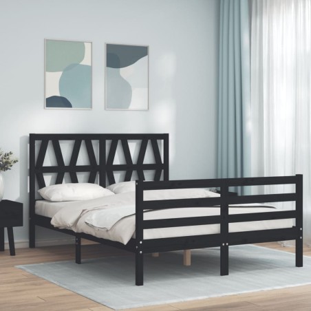 vidaXL Massivholzbett mit Kopfteil Schwarz 140x190 cm