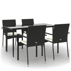 vidaXL 5-tlg. Garten-Essgruppe mit Kissen Schwarz Poly Rattan