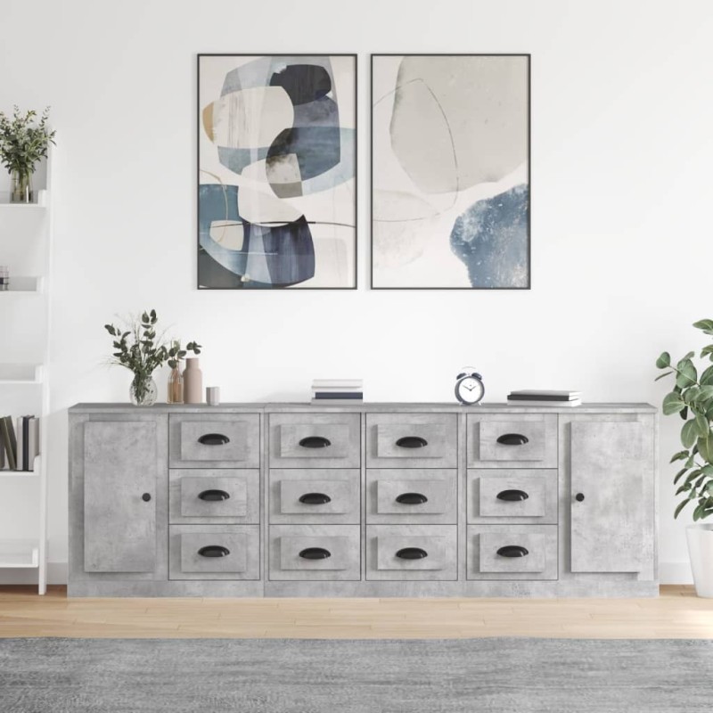 vidaXL Sideboards 3 Stk. Betongrau Holzwerkstoff vidaXL Sideboards 3 Stk. Betongrau Holzwerkstoff