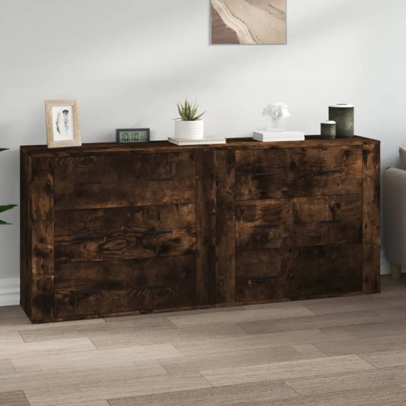 vidaXL Sideboards 2 Stk. Räuchereiche Holzwerkstoff vidaXL Sideboards 2 Stk. Räuchereiche Holzwerkstoff