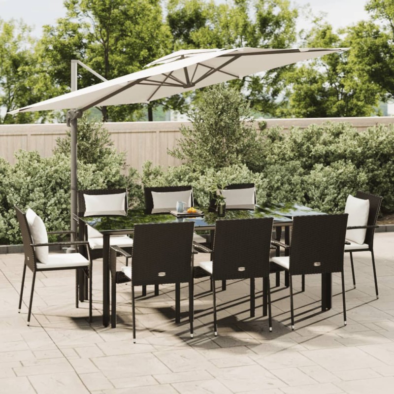 vidaXL 9-tlg. Garten-Essgruppe mit Kissen Schwarz Poly Rattan vidaXL 9-tlg. Garten-Essgruppe mit Kissen Schwarz Poly Rattan
