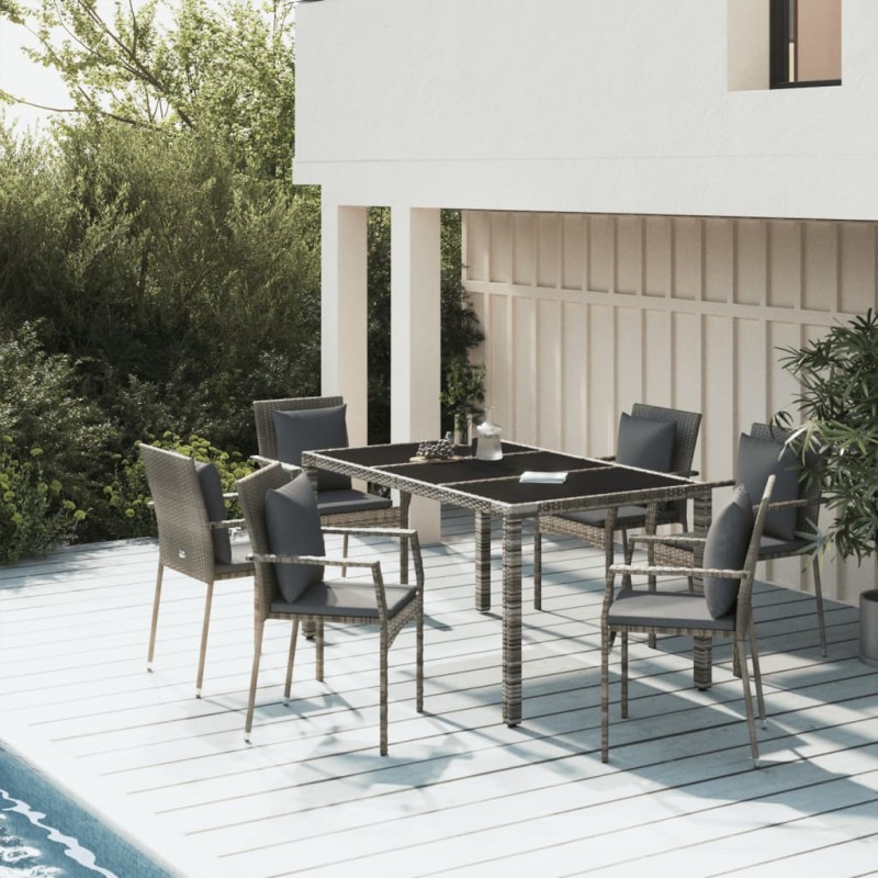 vidaXL 7-tlg. Garten-Essgruppe mit Kissen Grau Poly Rattan vidaXL 7-tlg. Garten-Essgruppe mit Kissen Grau Poly Rattan
