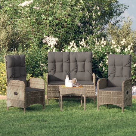 vidaXL 3-tlg. Garten-Essgruppe mit Kissen Grau Poly Rattan