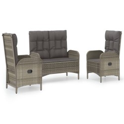 vidaXL 3-tlg. Garten-Essgruppe mit Kissen Grau Poly Rattan