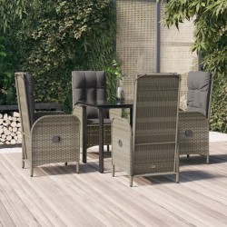 vidaXL 5-tlg. Garten-Essgruppe mit Kissen Schwarz und Grau Poly Rattan