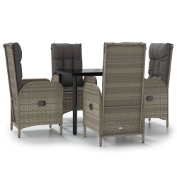 vidaXL 5-tlg. Garten-Essgruppe mit Kissen Schwarz und Grau Poly Rattan