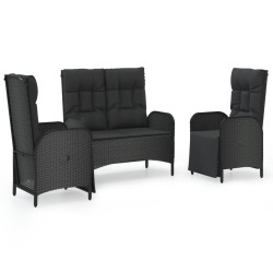 vidaXL 3-tlg. Garten-Essgruppe mit Kissen Schwarz Poly Rattan