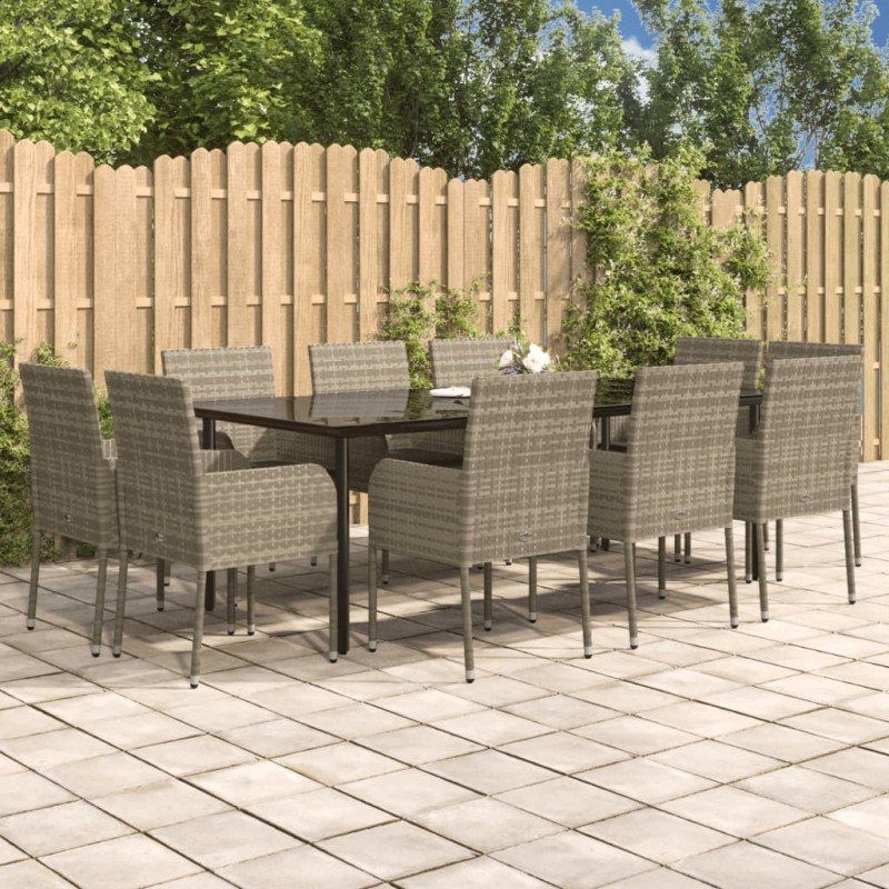 vidaXL 11-tlg. Garten-Essgruppe mit Kissen Schwarz & Grau Poly Rattan vidaXL 11-tlg. Garten-Essgruppe mit Kissen Schwarz & Grau Poly Rattan